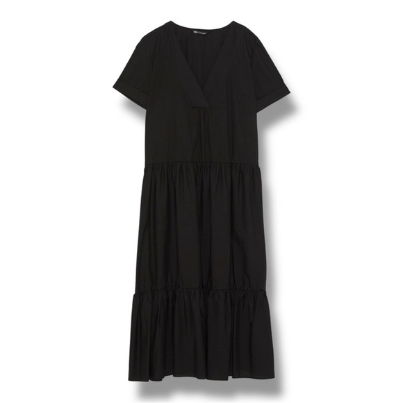🖤 ZARA Black Ruffled Poplin Dress | Size XL | 100% Cotton - Picture 3 of 8